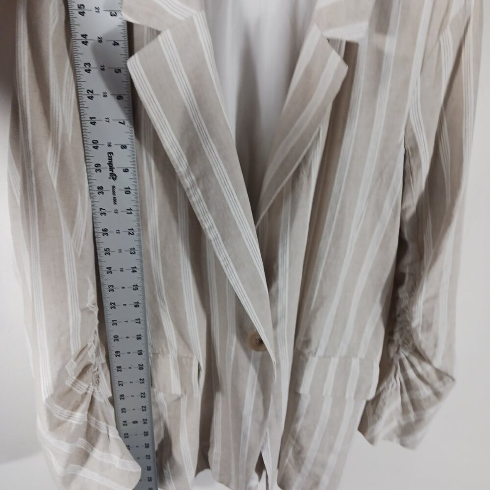 Free People "Fern" Oversized Striped Linen Blend Blazer, Ruched Sleeves SZ Small - Picture 14 of 16